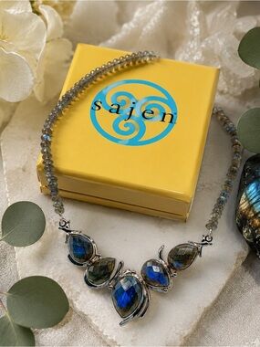 NWT Sajen AAA Malagasy Labradorite Sterling Silver Necklace 18-20” Iridescence